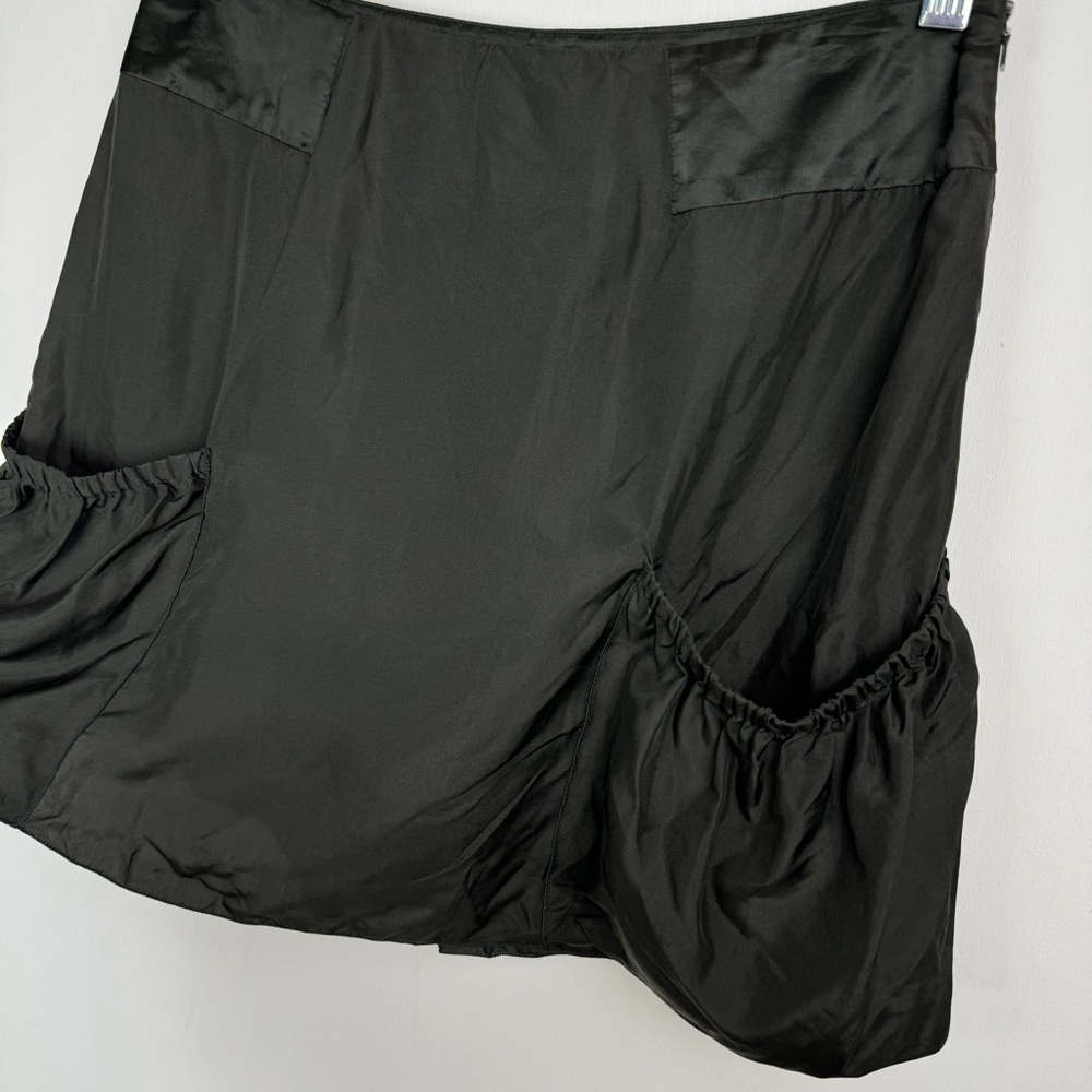 Prada 100% Silk Bubble Pockets Mini Skirt Sz 42 Dark Olive Satin - Picture 7 of 16